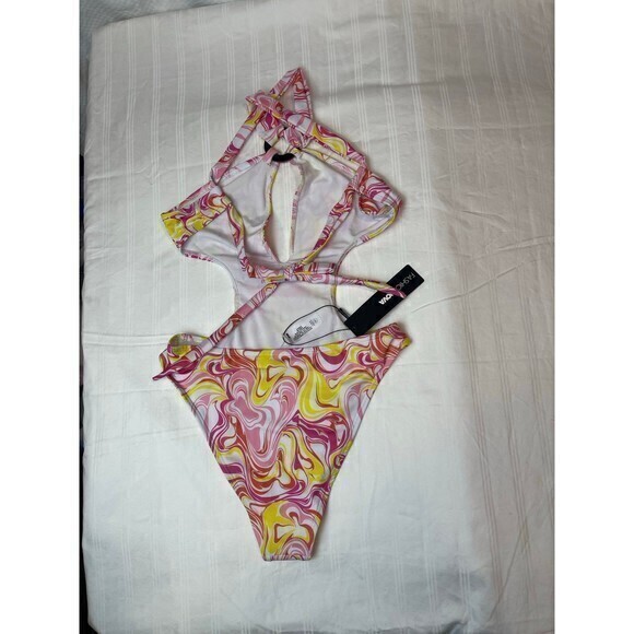 Abstract Open Sides Key Hole One‎ Piece Swimsuit Size Small RefM026 - Picture 7 of 7